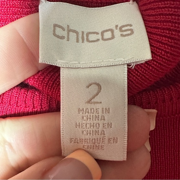 Chico’s Red Turtleneck Ribbed Sides Sweater size 2 (L) - Picture 6 of 8